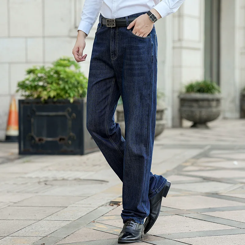 's Jeans Big Tall Straight Leg High Waist Black Jeans Male C