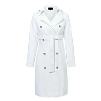 female women winter office solid trench dress new vintage double breasted white trench coat for women sashes slim long trench