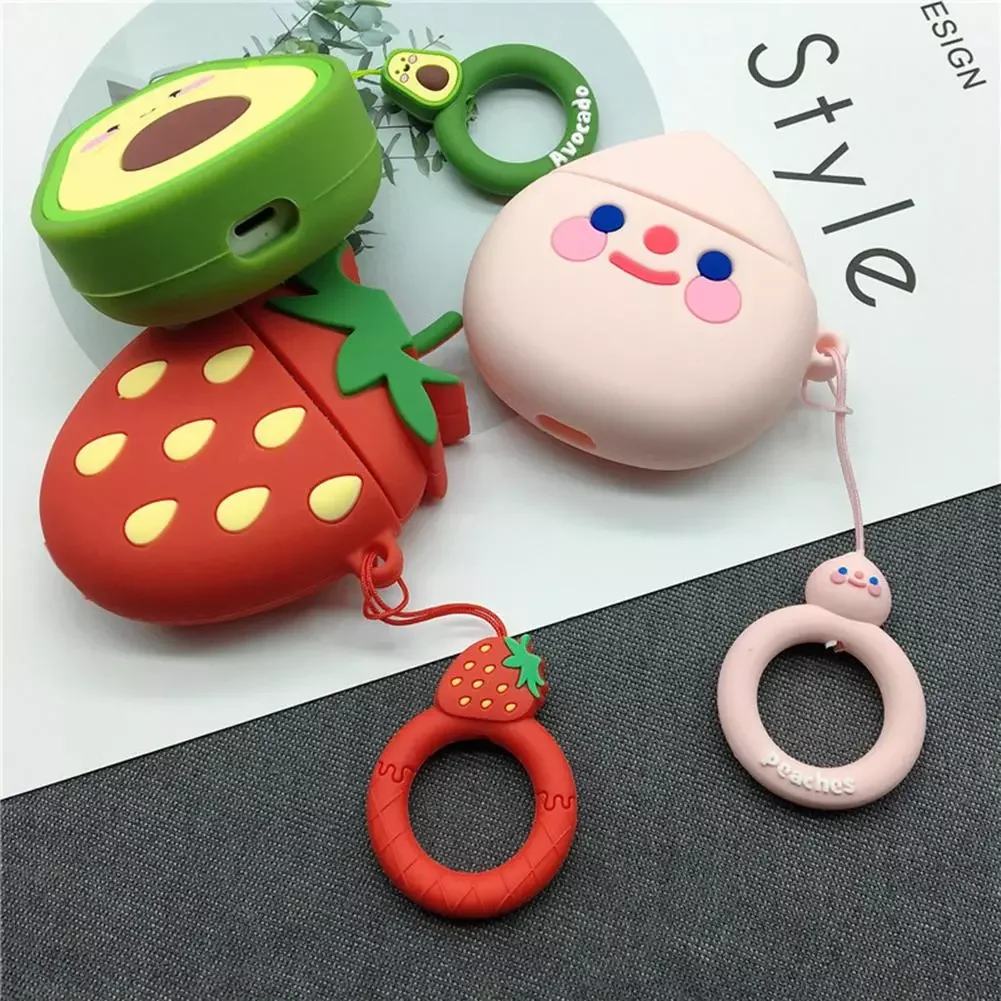 

Cartoon Fruit Strawberry Peaches Bluetooth Earphone Cover For Air Pods Silicone Earpiece Cover For Air Pods 1/2