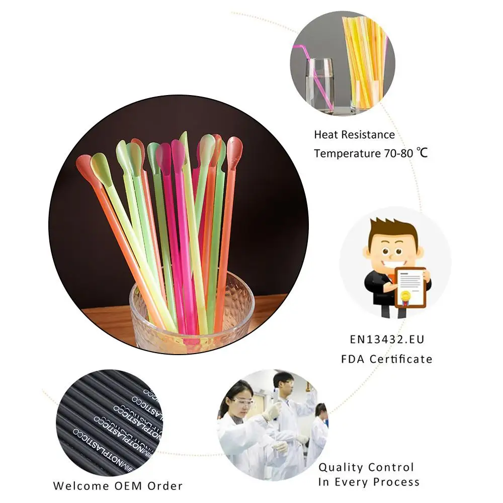 

100pcs/set Plastic Straws Drinking Straw Spoon Bar Pub Slush Straw For Birthday Celebration Party Supplies H4T2