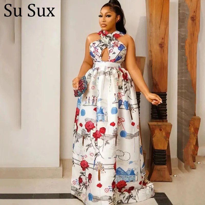 

African Clothes For Women Dashiki Party African Dresses Sexy Sleeveless High Waist Holliw Out Maxi Dress Vestidos 2022 New
