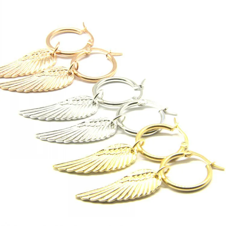 Золотые серьги-кольца из нержавеющей стали с ангелом подвеской серебро 2022 пробы