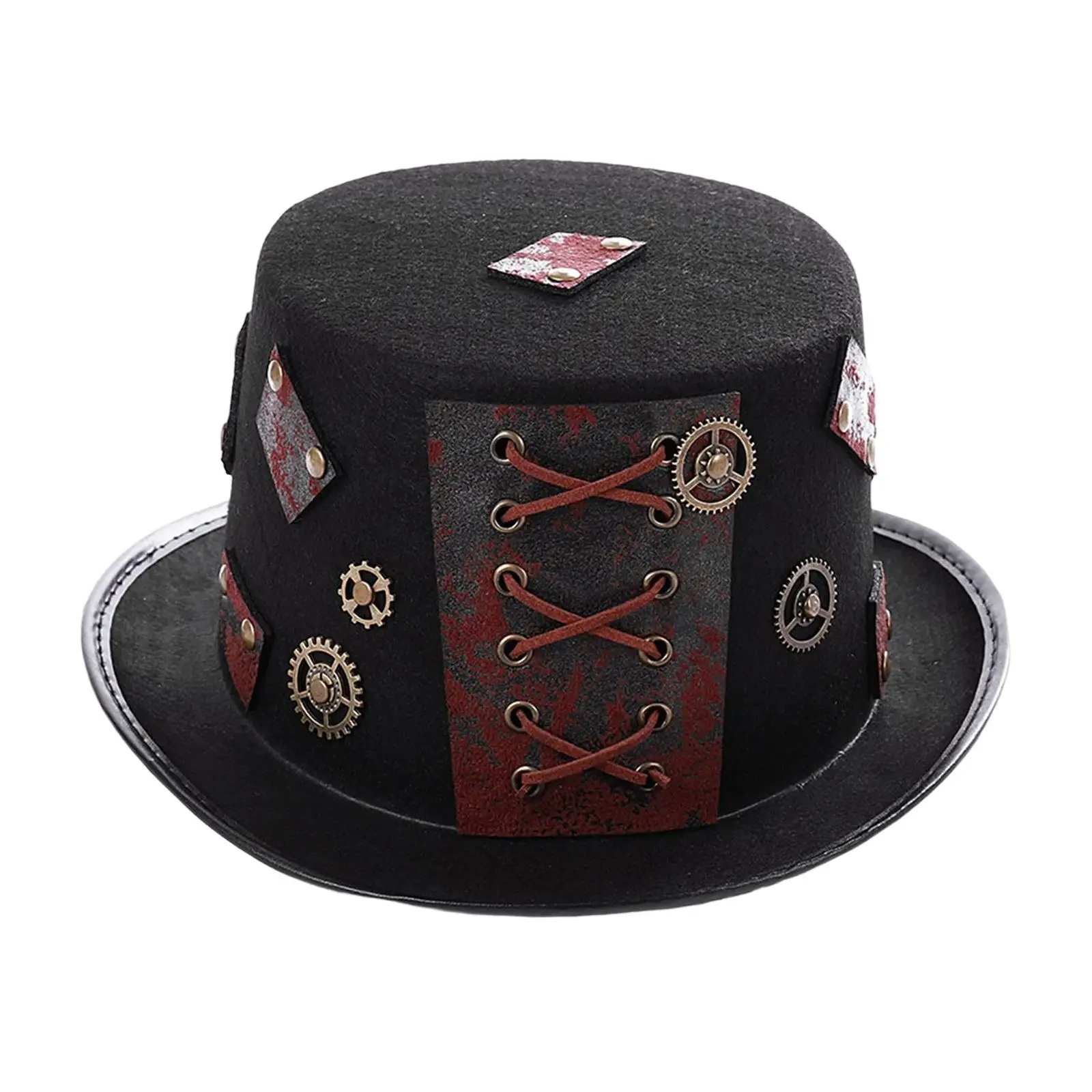 Vintage Goth Steampunk Top Hat with String Gear Cosplay Costume Hat Women Punk Goth Gothic Wide Brim Accessory