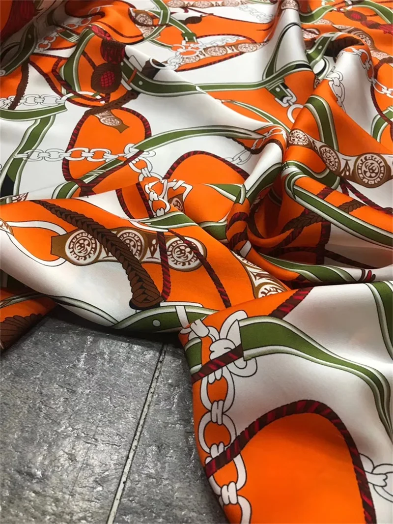 

Counters Fashion Light Luxury Orange Chain Flower Silk Elastic Double Joe Fabric High-end Dress Suit Shirt Textile Fabric Eco
