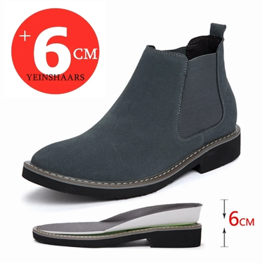 

Men Boots Comfortable Elevator Shoes Height Boots Heightening Man Increase Insole 6CM Slip-On Suede Ankle Boots Chelsea Boots