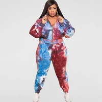plus size two piece sets tie dye jacket and pants sexy women bodycon outfit 2022 autumn tracksuit female fashion clothing