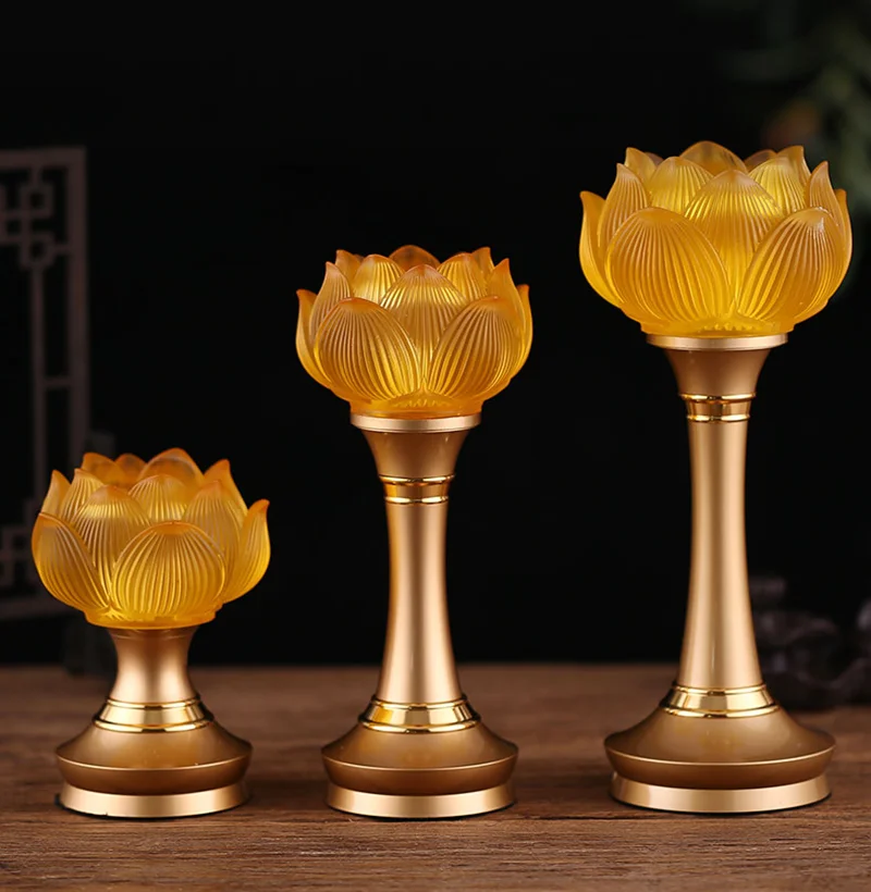 

Glass Lotus Lamp Buddha Hall Lamp LED Colorful Lights Alloy Everbright Lamp Household Plug-in Lamps Traditional Buddhist Items