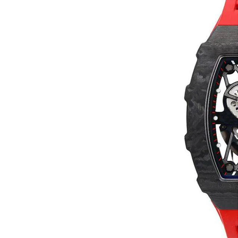 

NIGO Carbon Fiber Case Skeleton Dial Red Natural Rubber Strap Mechanical Watch Jewelry Accessories #nigo89331