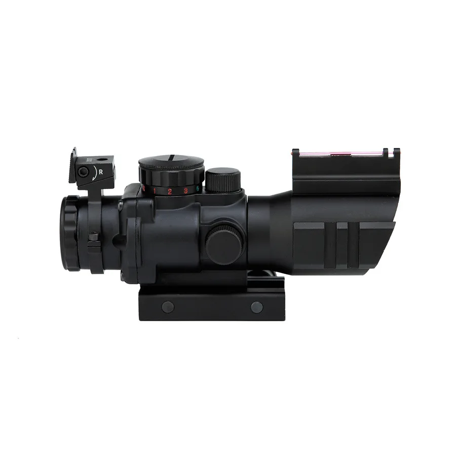 4x32 Rifle Scope Red/Green/Blue Triple Illuminated Rapid Range Reticle Scope with Top Fiber Optic Sight and Weaver Slots
