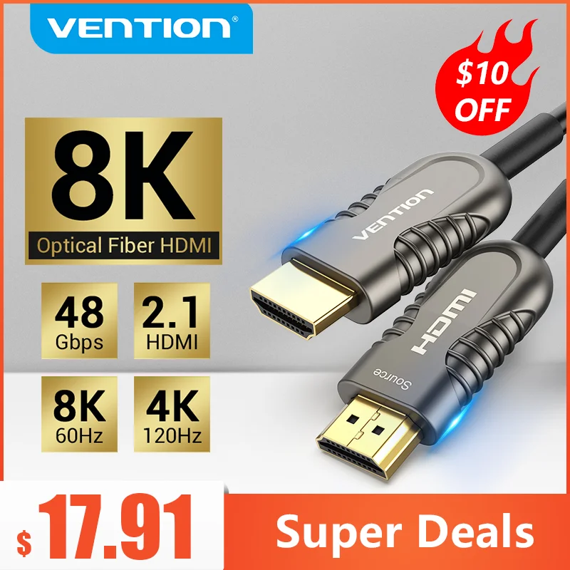 Vention 8K HDMI 2.1 Cable 120Hz 48Gbps Fiber Optic HDMI Cable Ultra High Speed HDR eARC for HD Samsung LG TV Box  PS5 Cable HDMI