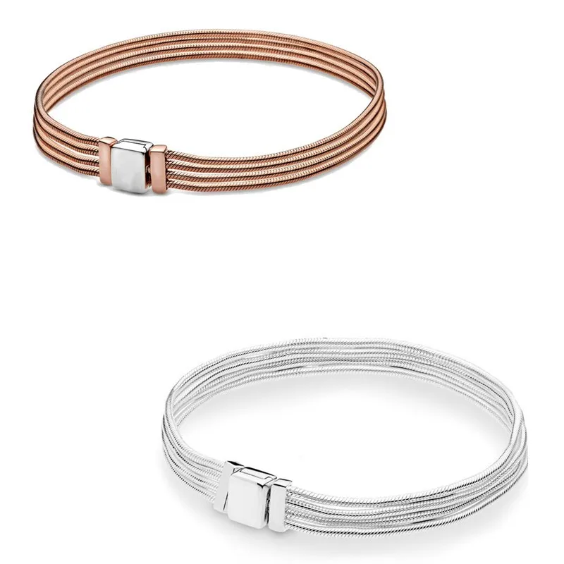 

Authentic 925 Sterling Silver Moments Reflexions Multi Snake Chain Bracelet Bangle Fit Bead Charm Diy Pandora Jewelry