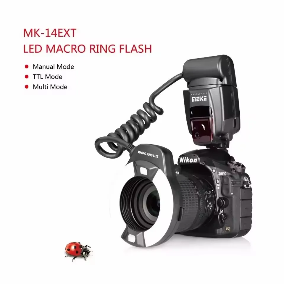 Фото Кольцевая вспышка MEIKE MK-14EXT-N Speedlite GN14 для Nikon D80 D300S D600 D700 D800 D800E D3000 D3100 D3400 D5000 D5100 D7000 №3