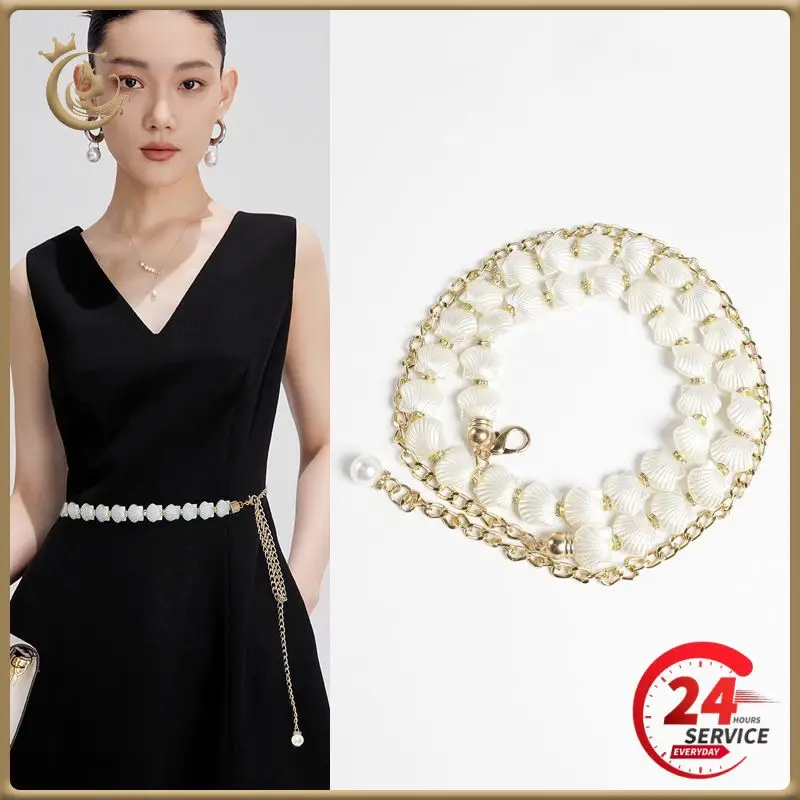 

Shell Pearl Waist Chain Women's Thin Metal Tassel Belt Fashionable Hundred Matching Elegant Accessory For Banquet Traveling