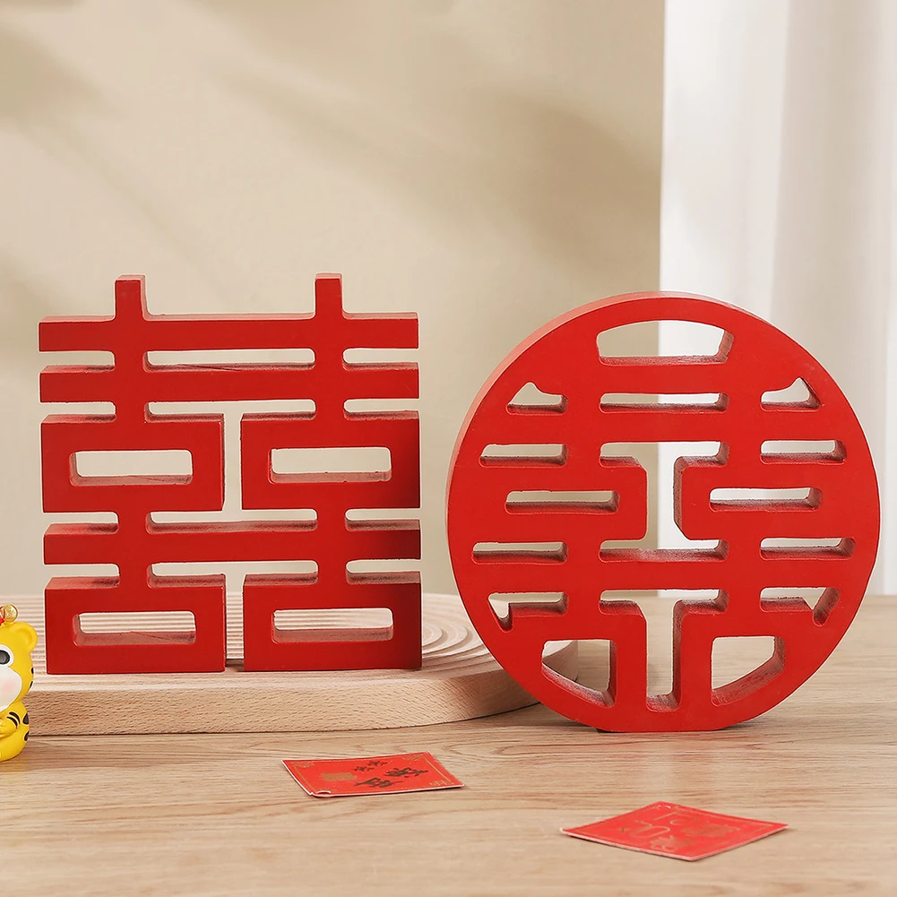 

Red Chinese Word Double Happiness Blessing Model Wood Crafts For Wedding Festival Home Furnishing Articles Decoration
