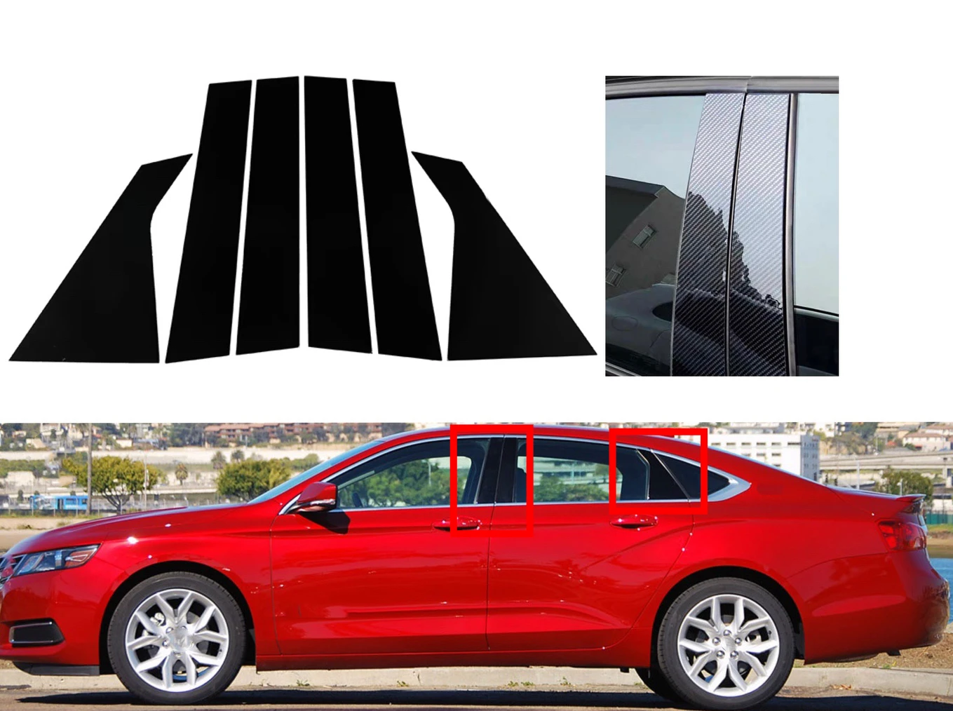 6 шт. глянцевые черные серебряные карбоновые стойки подходят для Chevrolet Impala 2014 2015