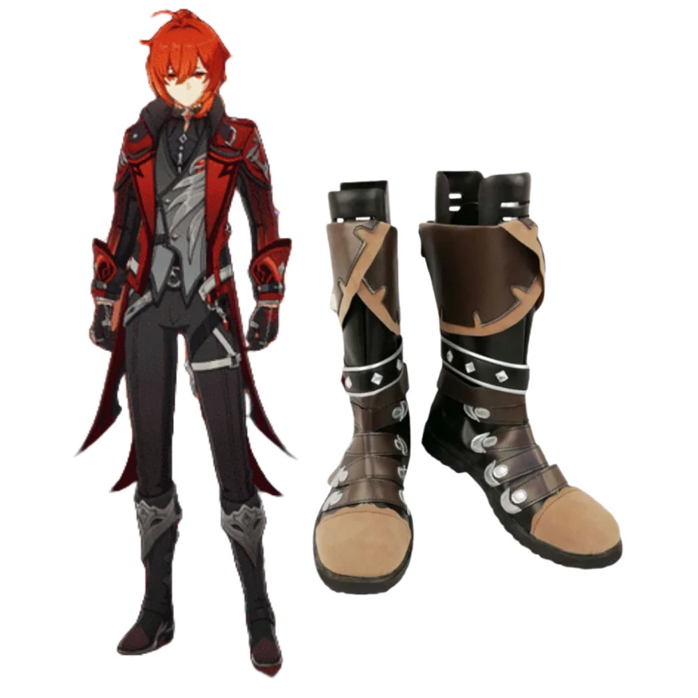 Genshin Impact Diluc Обувь для косплея Аниме Хэллоуин женщин и мужчин