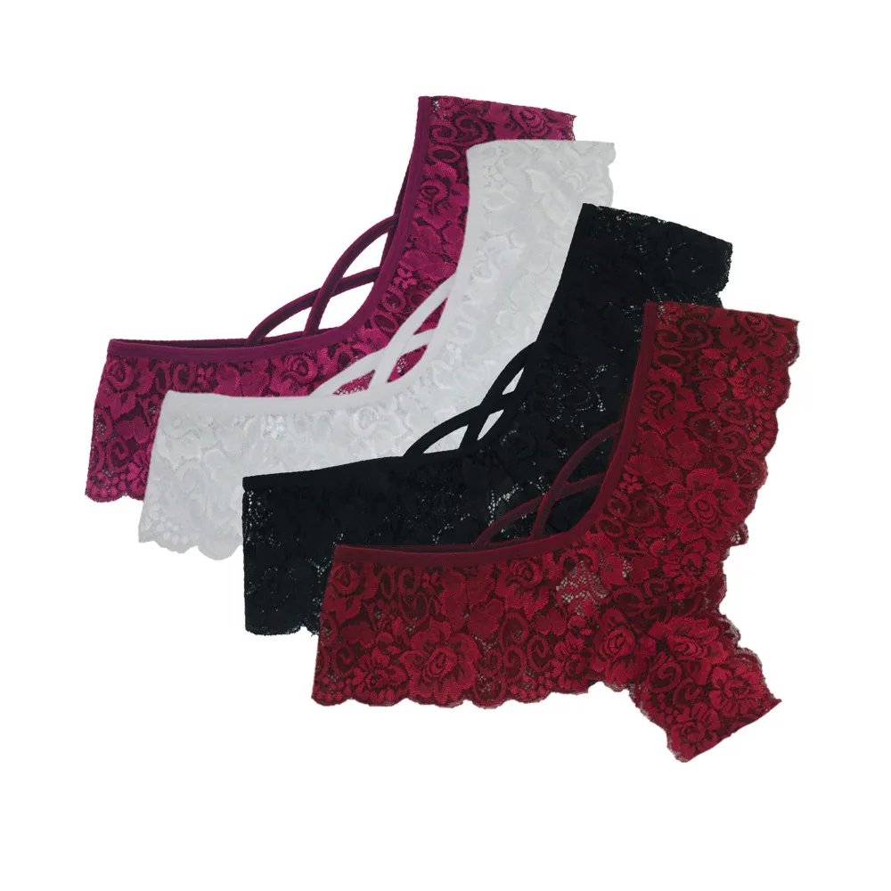 

4pcs Sexy Women Lace Underwear Flowers Low Waist Hollow Out Panties Female G-string Temptation Sexy Lingerie Plus Size Thongs
