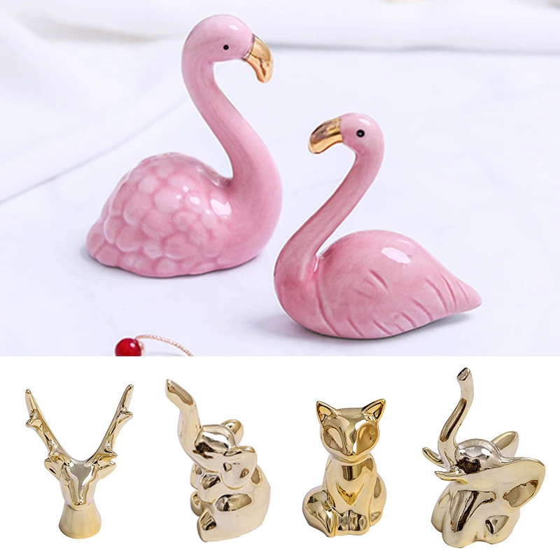 

Ceramic Cute Gold White Rabbit Fox Figurines Porcelain Table Animal Home Decoration Gift Modern Statue Jewelry Rack Furnishing
