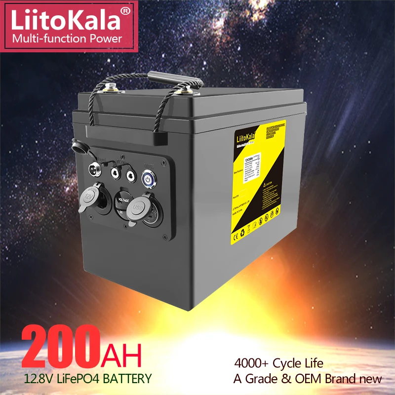 

LiitoKala 12V LiFePO4 Battery 200Ah RV Campers Waterproof Golf Cart Batteries 4000 Cycles Off-Road Off-grid Solar energy 150ABMS
