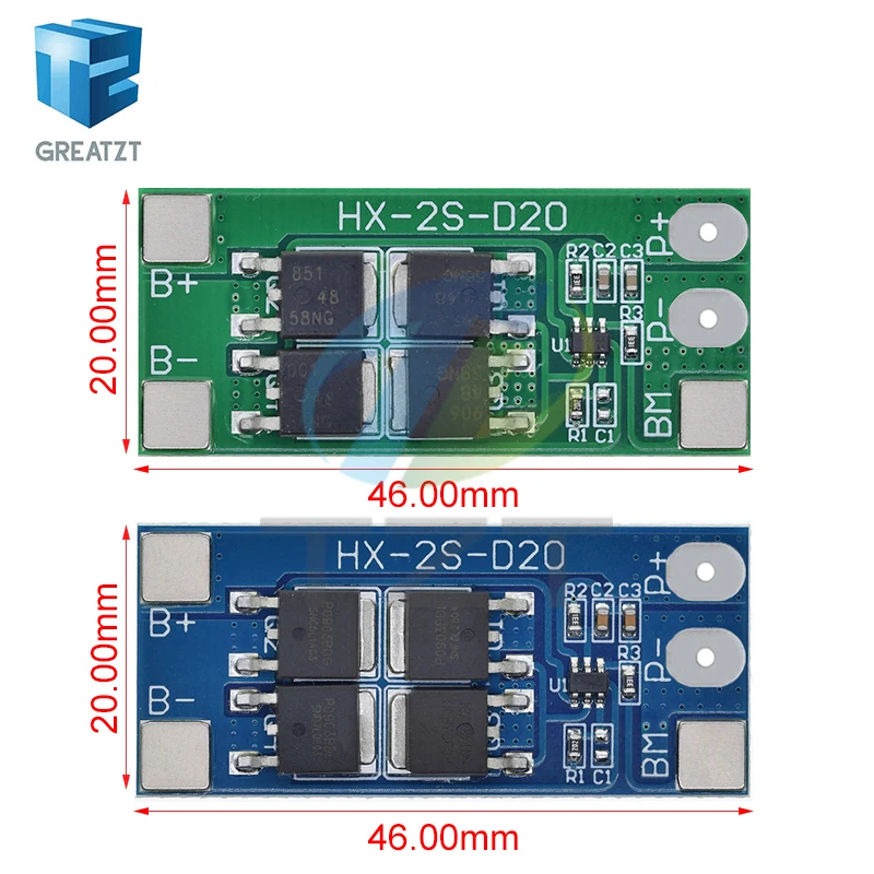 Фото Плата защиты аккумуляторов LiFePO4 / литиевых 18650 32650 GREATZT 2S 6.4V 7.4V 20A с рабочим током 13А и ограничением тока 20А №2