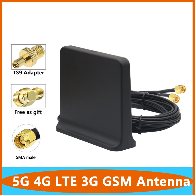 Dual Cable 5G 4G LTE 3G GSM Aerial 2*2 600~6000Mhz External Omni WiF 12dbi Router Antenna For Signal Booste With TS9 SMA Male