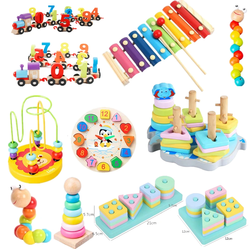 

Монтессори, Мультяшные животные, Обучающие рандомные классические игрушки, бисерные геометрические цифровые часы, пазлы, маленький поезд, ...