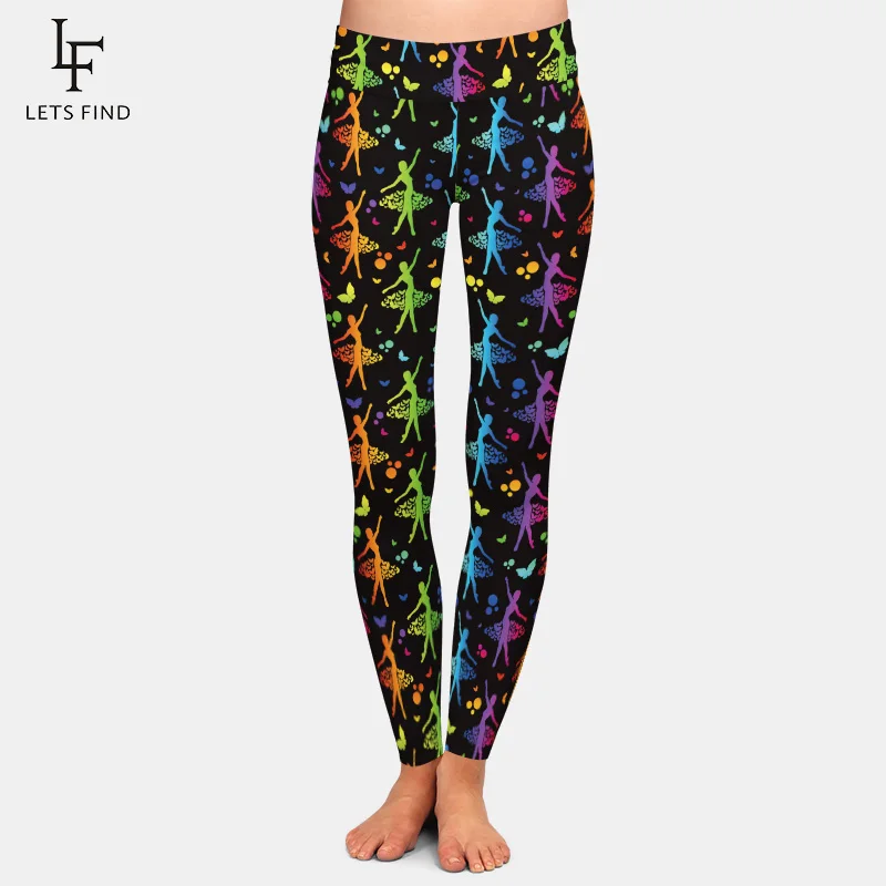 New Arrival Sexy Girl Dance Printed Black Leggings Fashion Milk Silk  High Waist Fitness Leggings Women Pants
