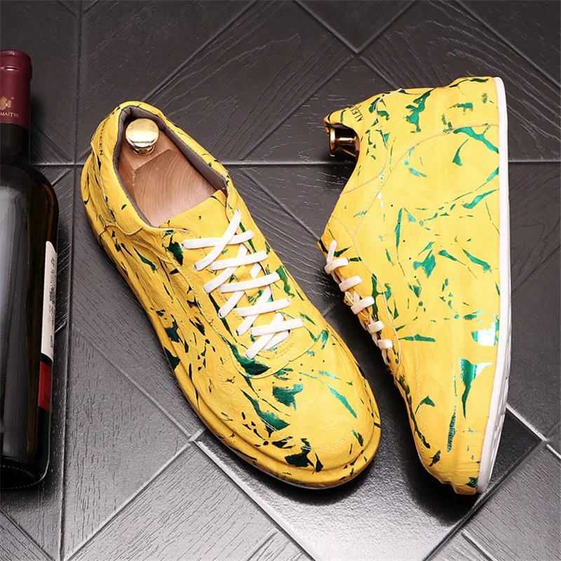 

Designer luxo de sapatos masculinos graffiti tênis hip hop couro plataforma casual apartamentos zapatillas hombre