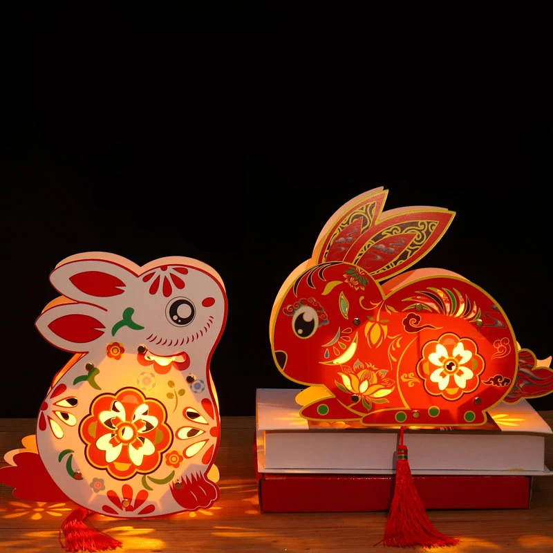 

DIY Hanging Lanterns Rabbit Festival Lanterns Glowing Led Making DIY Lamp Decor Supplies 2023 Chinese New Year Party Decoration