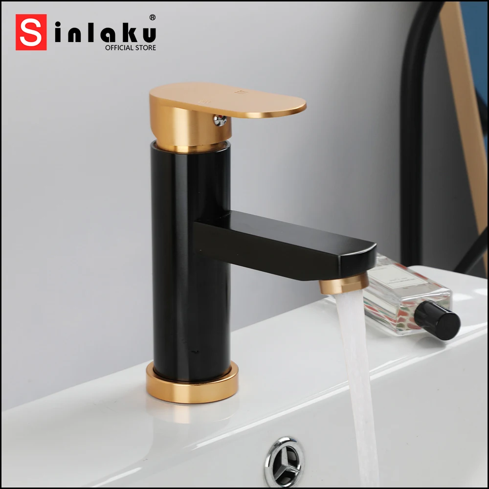 Смеситель для раковины в ванной комнате SINLAKU смеситель с золотистой ручкой и