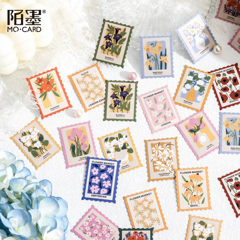 

46pcs Decorative Boxed Stickers Flower Post Office Series Scrapbooking Label Diary Stationery Album Phone Journal Planner