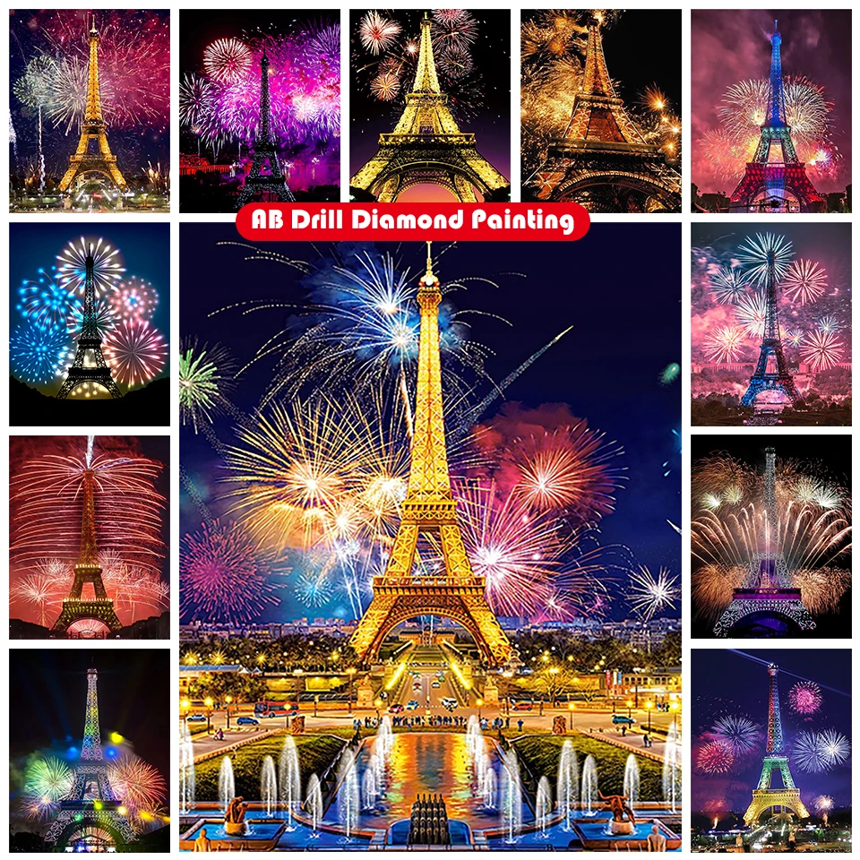 

5D DIY AB Diamond Painting Kit Iron Tower Attraction Night View Full Square Diamond Embroidery Mosaic Home Decor