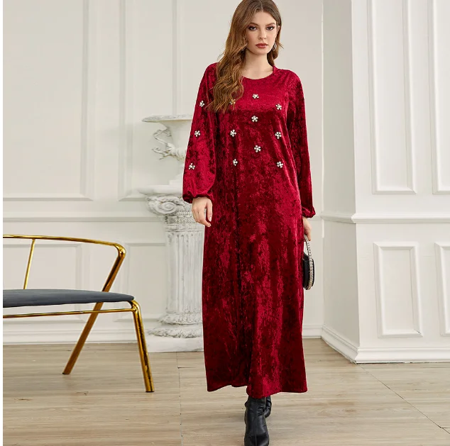 Red Ramadan Eid Mubarak Kaftan Abaya Dubai Arabic Turkey Islam Indian Muslim Dress Abayas For Women Prayer Clothes Robe Femme