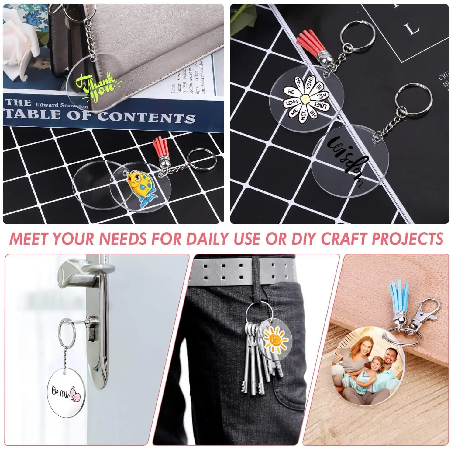 20Pcs/Lot Transparent Acrylic Blanks Geometry Rounds Heart Discs for Diy Keychain Pendant Jewelry Making Handmade Keychain Tags