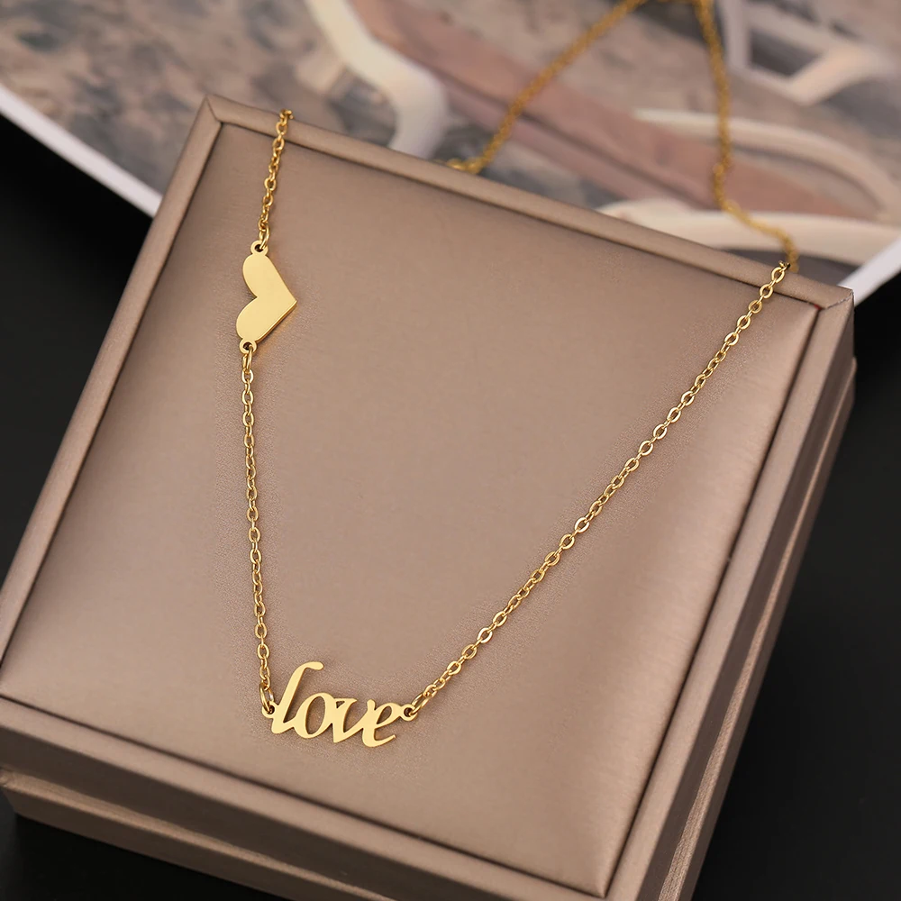

Stainless Steel Necklaces Heart Letters Love Double Accessories Pendant Fashion Choker Necklace For Women Jewelry Party Gifts