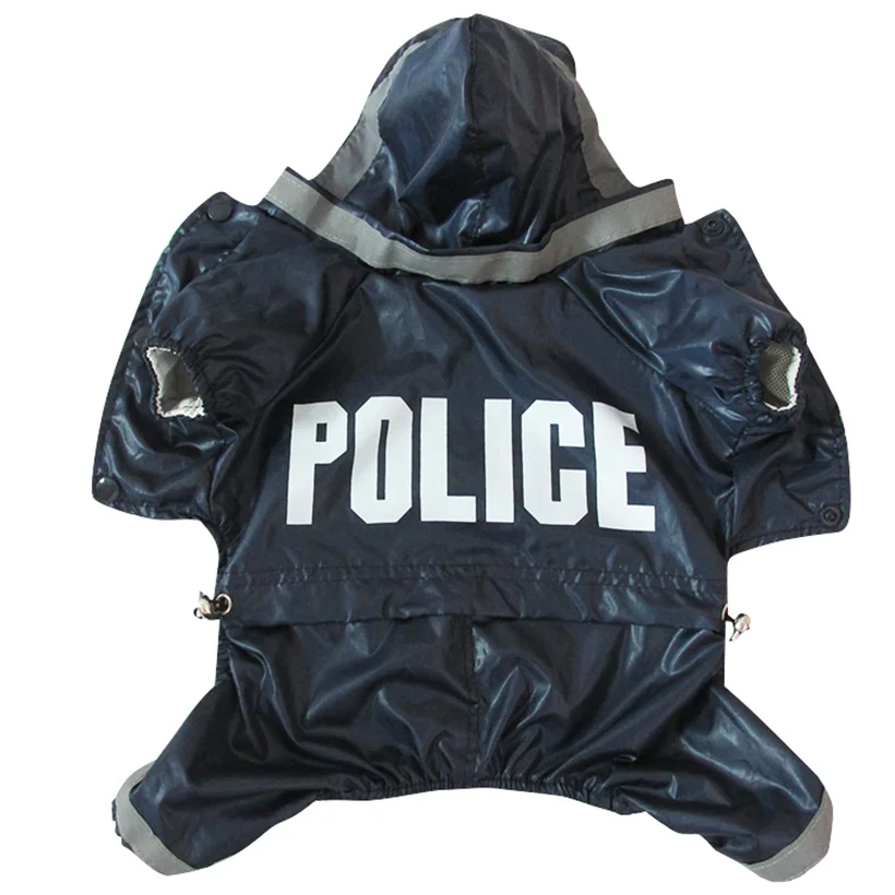 

Police Pattern Dog Waterproof Raincoat Jumpsuit Hooded Puppy Dog Rain Coat Outdoor Clothes Jacket for Small Dog Pet Supplies