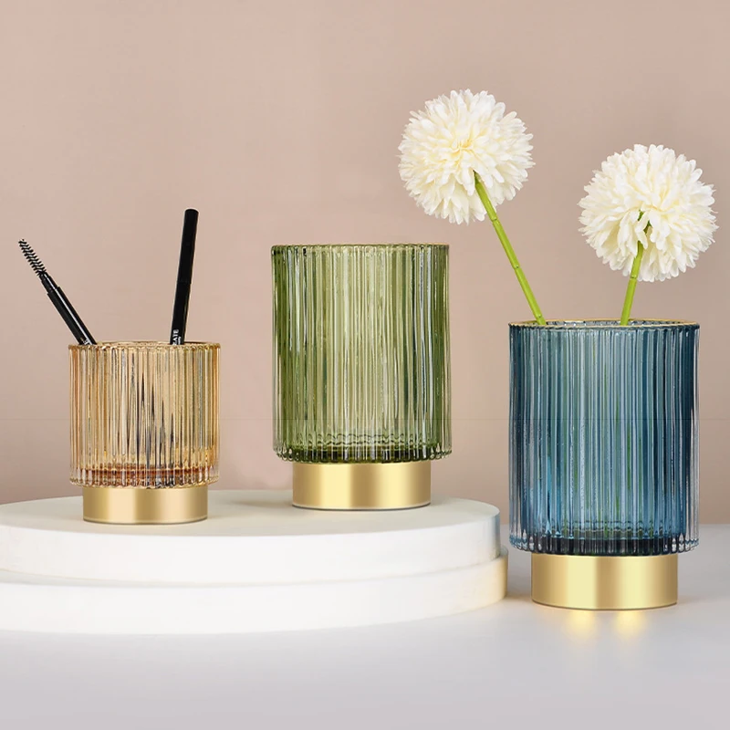 

Тёмно-зелёная стеклянная подставка для ручек и кистей для макияжа