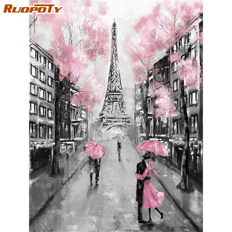 

RUOPOTY 5d Couples Diamond Painting Scenery Full Drill Square Round Mosaic Tower Embroidery Complete Kit Home Decoration