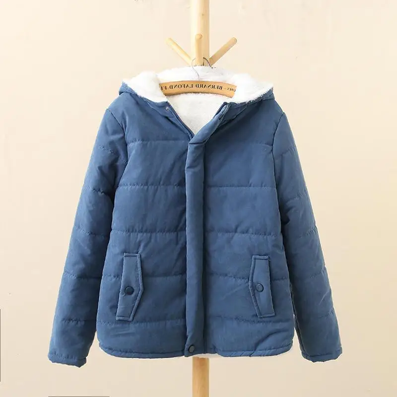 Japanese  2022 Winter Wear New Long Sleeve Hooded Solid Color  Short Warm Cotton Jacket Women's Cotton Jacket