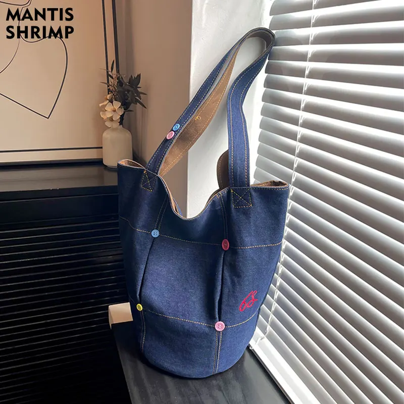 

Сумка на плечо женская из денима, брендовая дизайнерская сумочка-мешок, вместительный дорожный чемоданчик для женщин