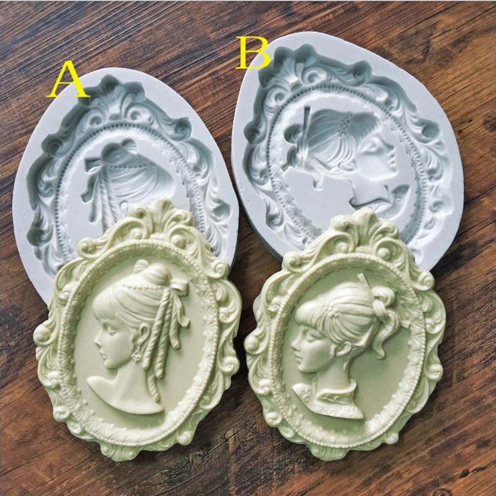 

Girl Head Photo Frame Mould Fondant Chocolate Candy Silicone Cake Decorating Sugarcraft Mold DIY Plaster Resin