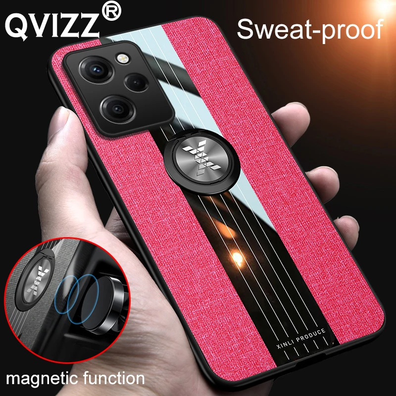 

Fabric Case for Xiaomi Poco X5 Pro Luxury Car Magnetic Ring Holder Canvas Acrylic Soft Edge Hard Phone Cover for XiaomiPocoX5Pro