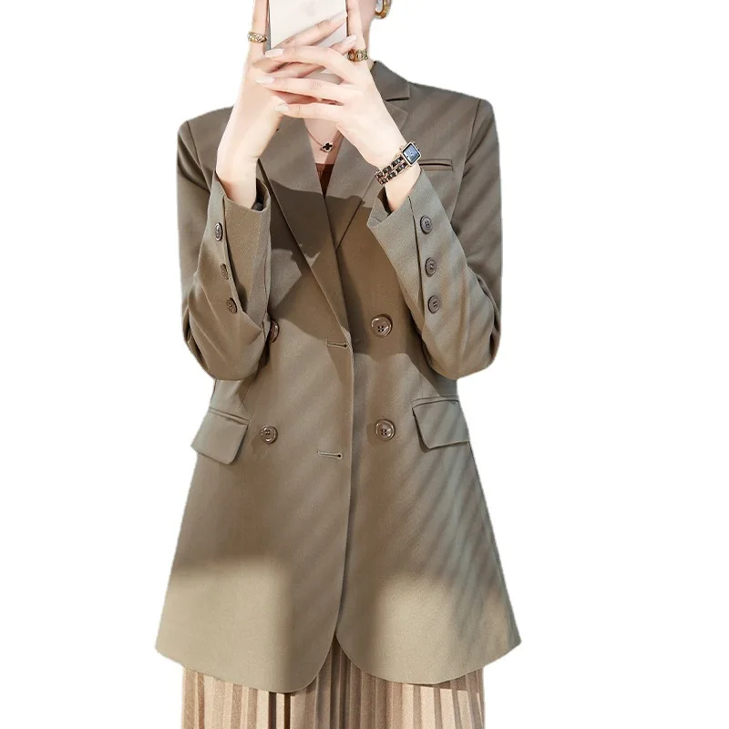 Khaki Winter Large Ladies Professional Office Lapel Cardigan Suit Jacket Casual Woolen Blazer Women Work Coat Solid Blazers