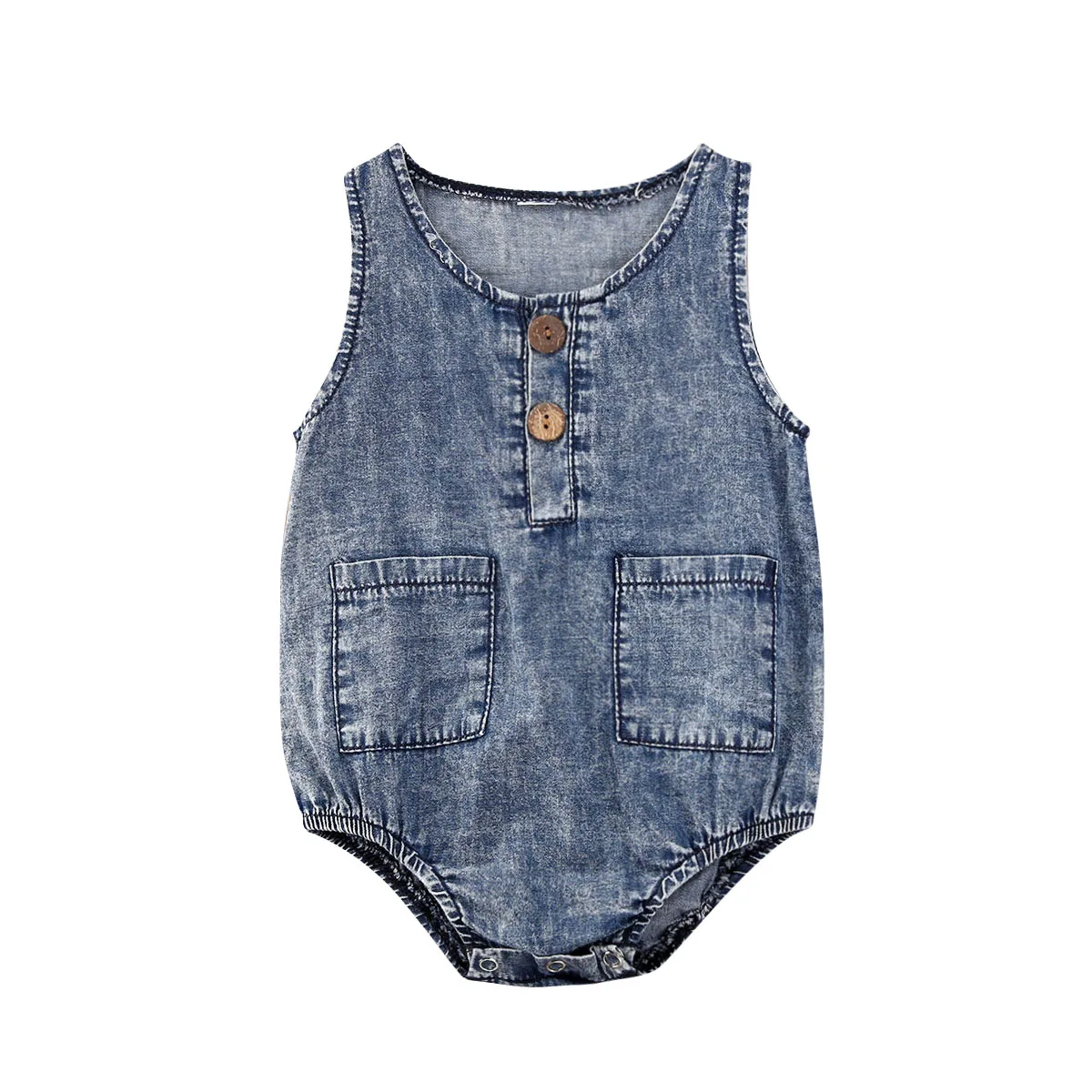 

0-12M Newborn Infant Baby Boys Blue Denim Sleeveless Summer Jumpsuits Outfits