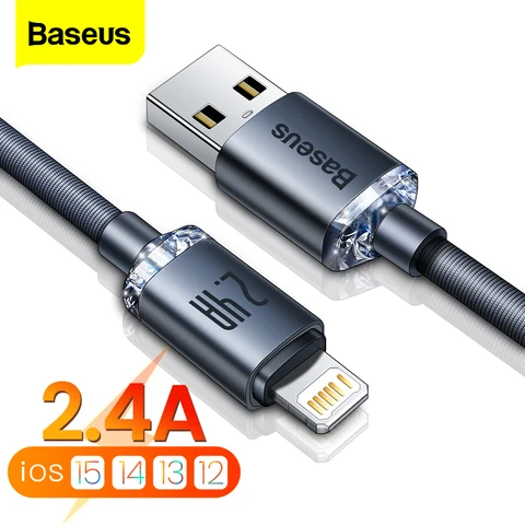 USB-кабель Baseus для iPhone 14/13/12/11 Pro/Xs Max/X/Xr/8/7 Plus, зарядное устройство 2,4a для быстрой зарядки, провод, шнур для iPad Pro, кабель для передачи данных, 2 м