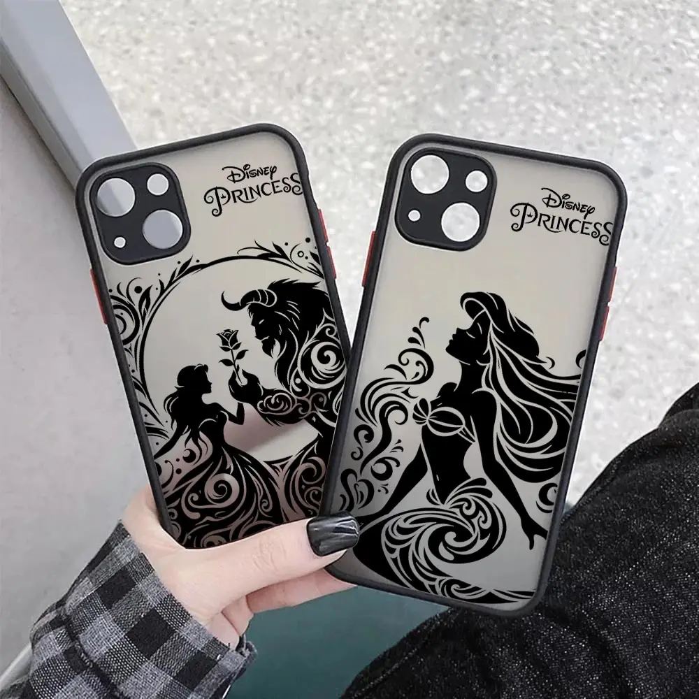 Фото Чехол Disney Princess Black Art Matte для iPhone 17E 17 16 16E 15 14 13 12 11 Pro Max 17Air 7 8 Plus XR XS, противоударный, бронированный №3