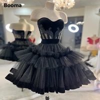 booma black tiered tulle mini prom dresses sweetheart ruffles a line short prom gowns illusion above knee formal party dresses