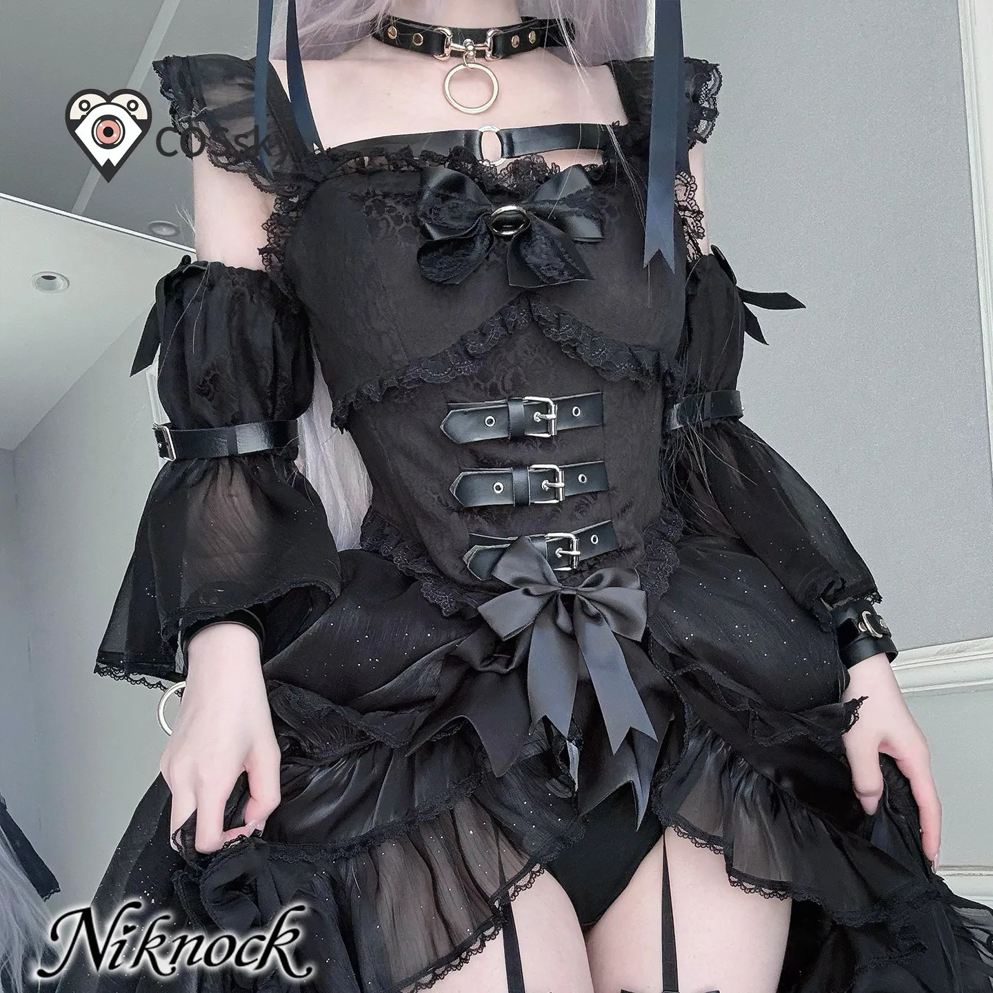 Фото Костюм для косплея Game Manakashi Honjō Manami, женское готическое черное платье на Хэллоуин и карнавал, головной убор, носки, униформа в стиле Лолита №5