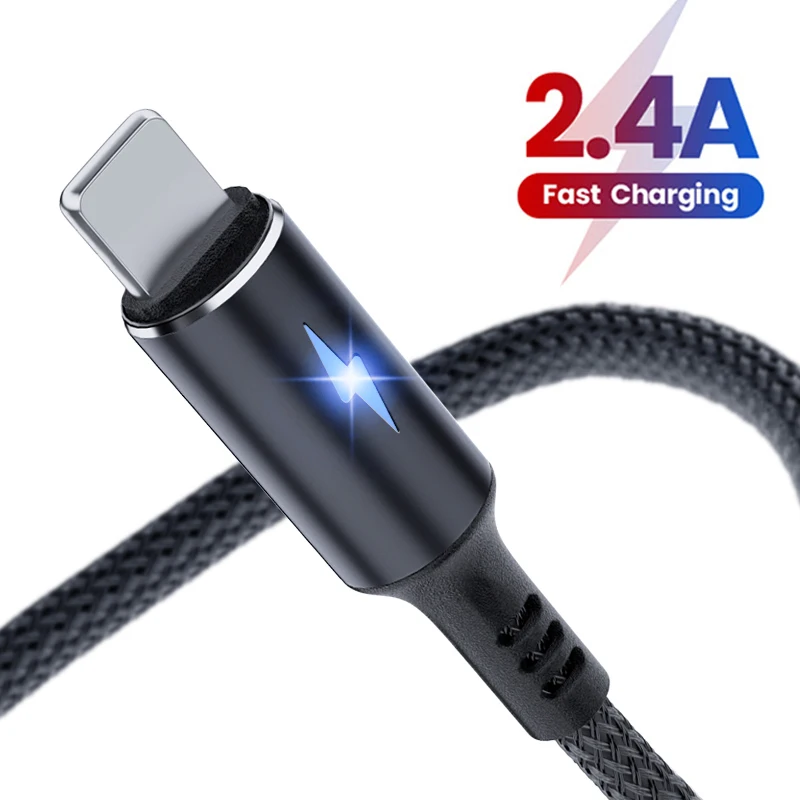 

USB Cable For iphone 14 13 12 11 Pro Max Mini Xs Xr X SE 8 7 6 Plus 6s 5s iPad 2.4A LED Fast Charging Charger Wire Date Cord 2m