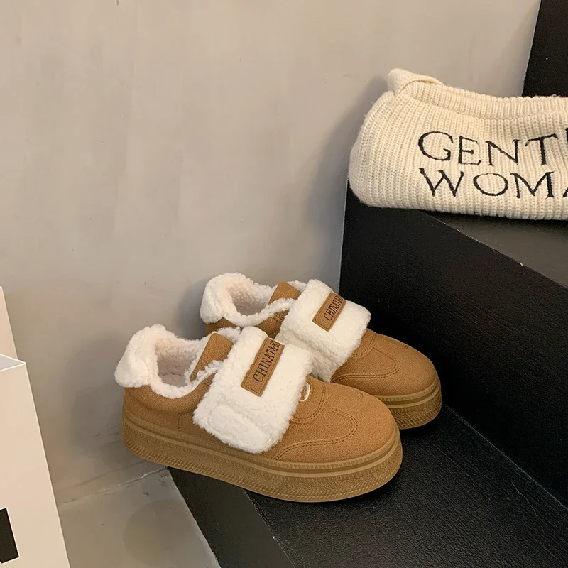 Хлопковая обувь на липучке новинка 2024 зимняя кашемировая теплая женская для